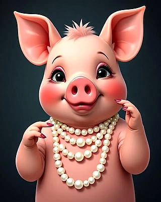 Diva pig with the pearl necklace, created by CreArt AI'