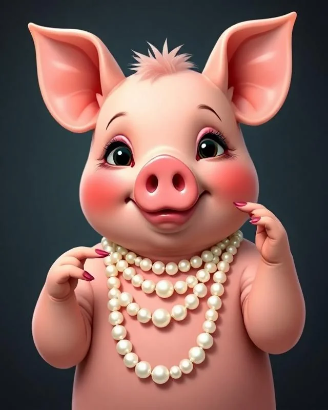 Diva pig with the pearl necklace, created by CreArt AI picture 1 of 1