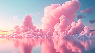 Pink Cotton Candy Clouds Over Water'