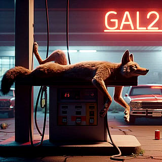 Coyote at a gas station'