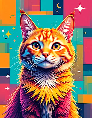 Celestial Cat in a Digital Dreamscape'