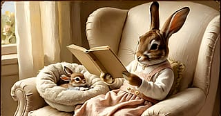 cozy cottagecore bunny reading'