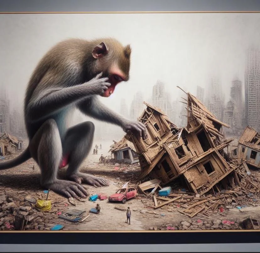 Monkey destroys buildings art picture 2 of 5