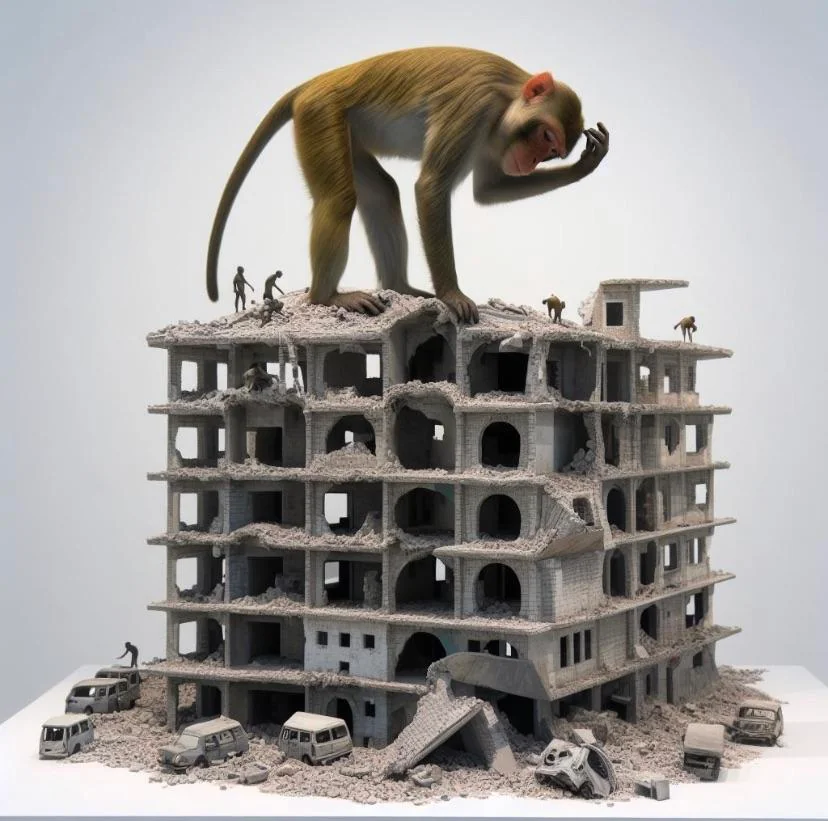 Monkey destroys buildings art picture 3 of 5