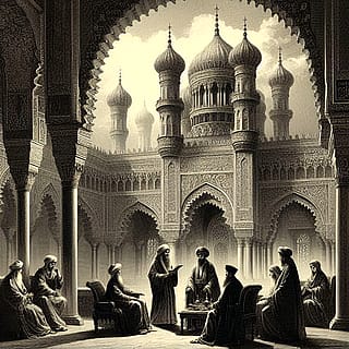 Arabian philosophers discussing in Damascus palaces'