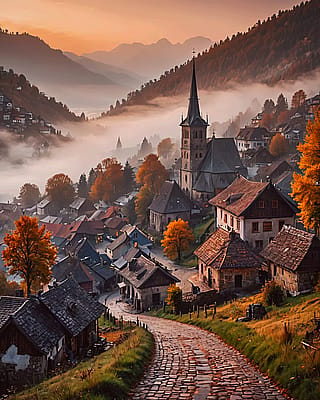 Romanian village in autumn'