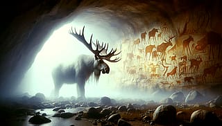 Albino Moose at Cave Entrance'