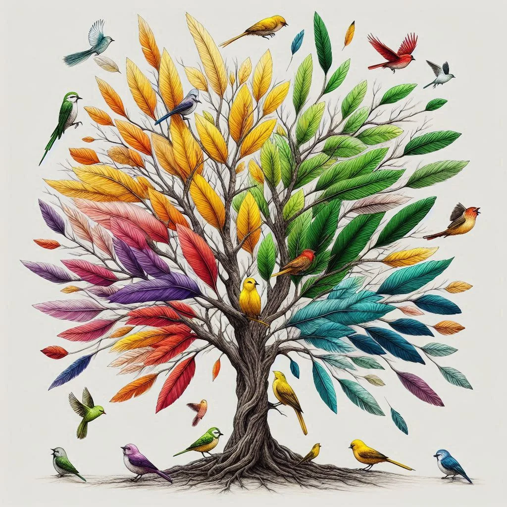Trees and birds swapping their leaves and feathers picture 6 of 9