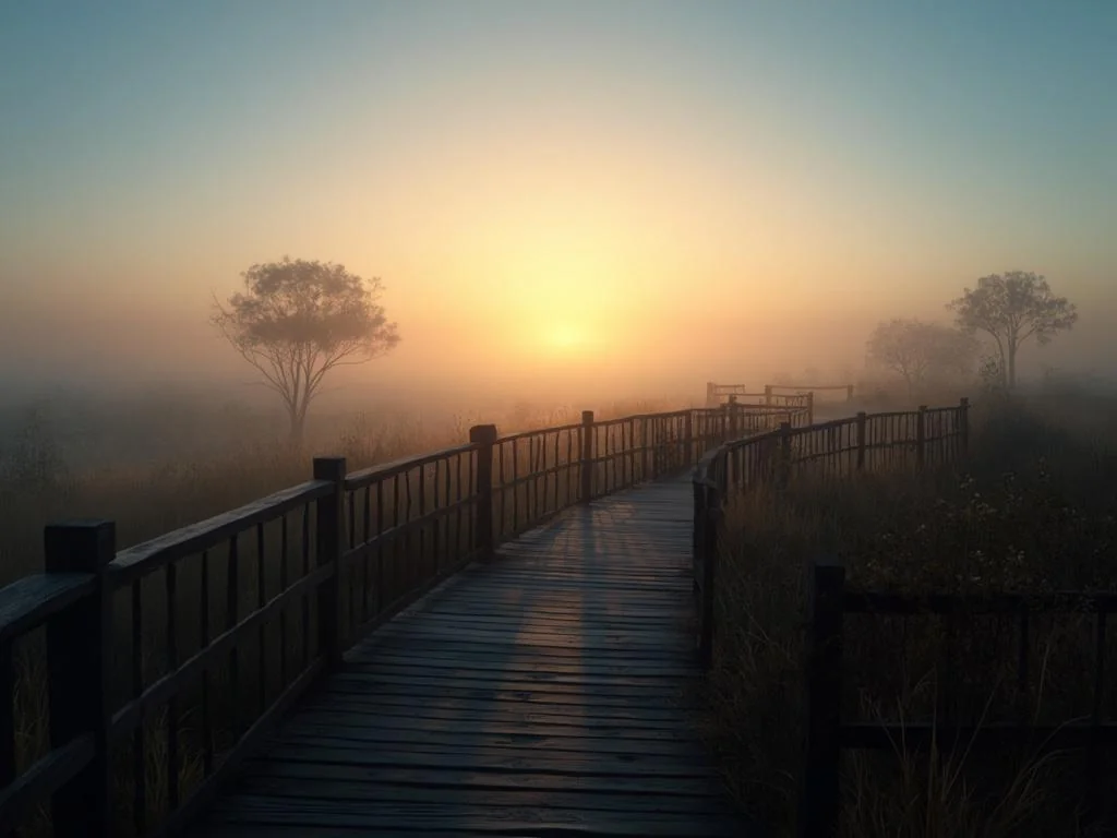 Serene sunset over a boardwalk picture 1 of 1