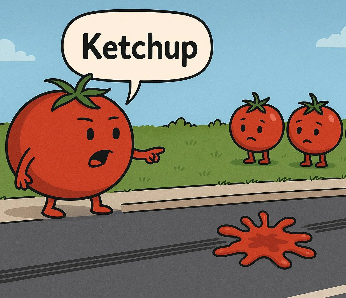 What did momma tomato tell her tomato children as they cross the road? “Catch up". picture 1 of 1