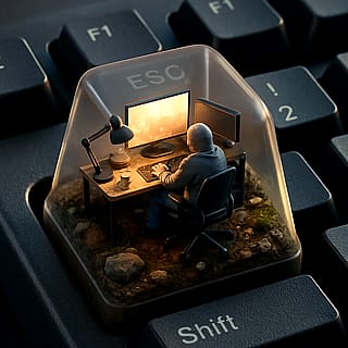 Press ESC to clock into the coziest micro-office on the keyboard. created using truepixai.com'