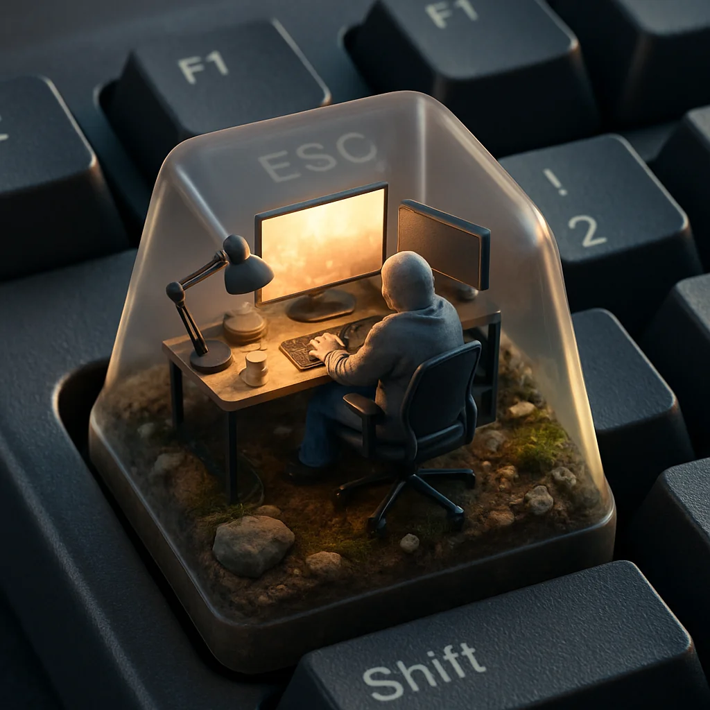 Press ESC to clock into the coziest micro-office on the keyboard. created using truepixai.com picture 1 of 1