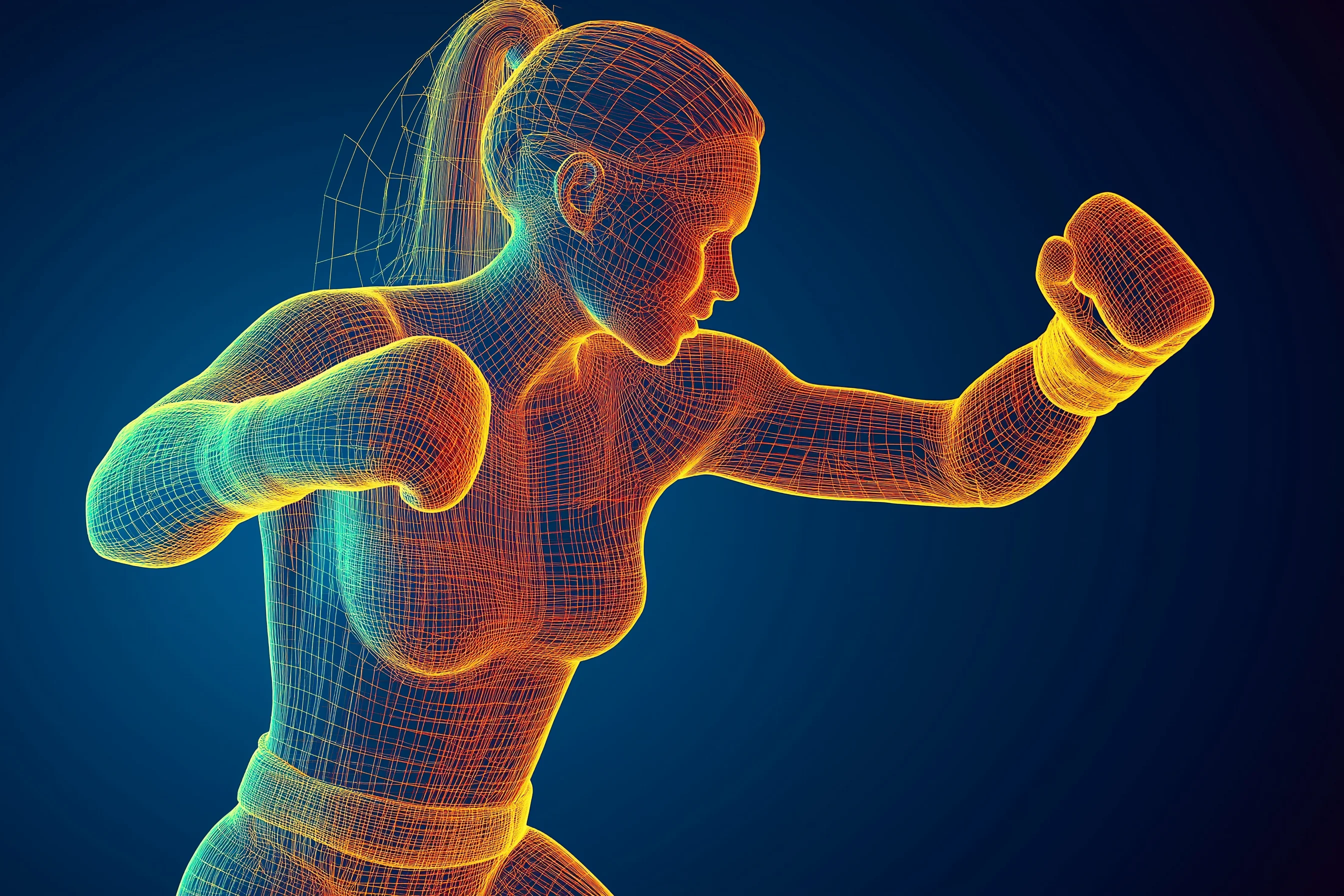 Digital grit meets raw power 3D wireframe of a boxer in motion. picture 1 of 1