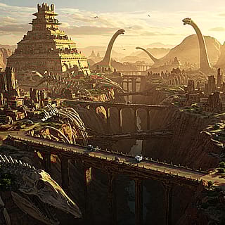 Asked Google Gemini to make an image of dinosaur civilization infrastructure'