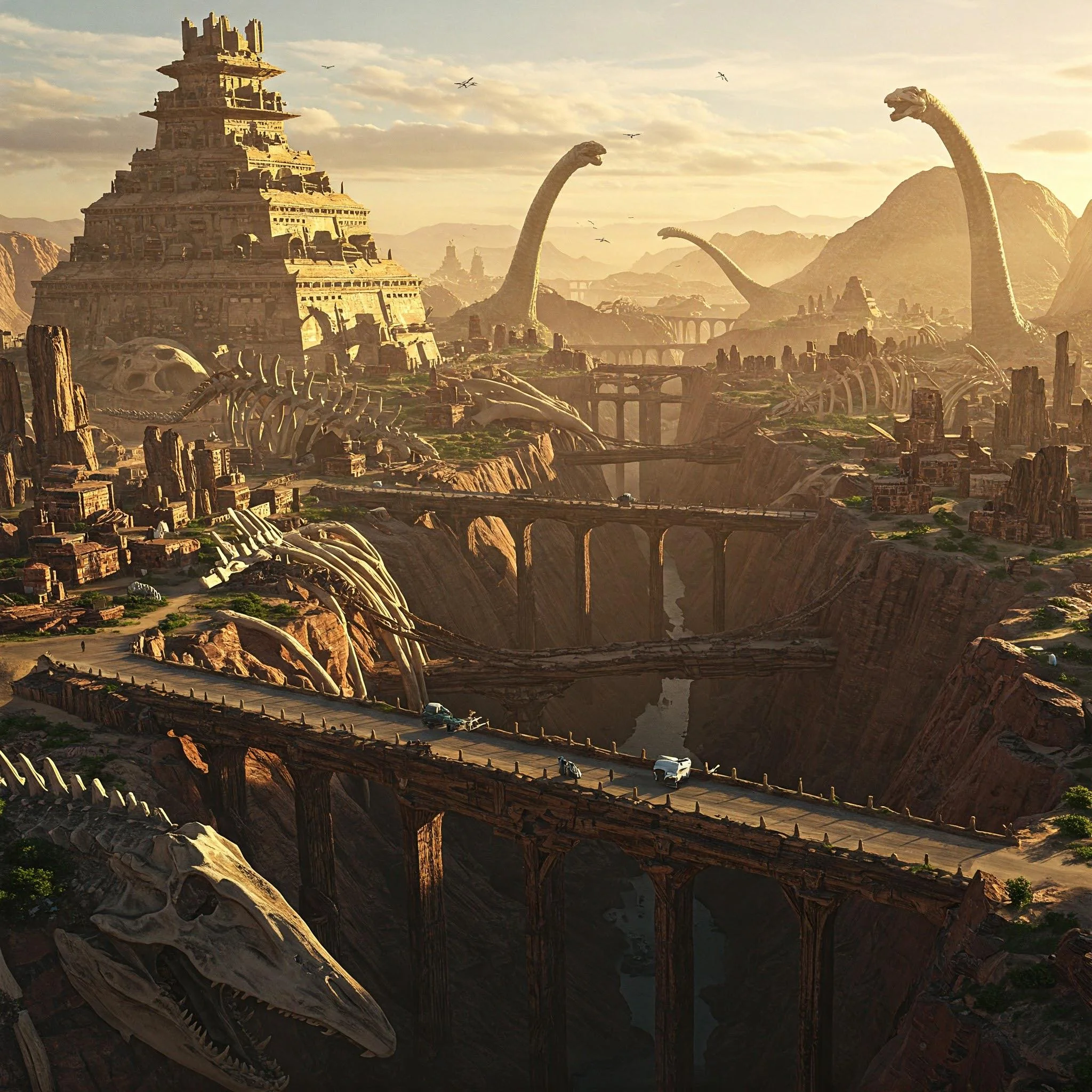 Asked Google Gemini to make an image of dinosaur civilization infrastructure picture 1 of 1