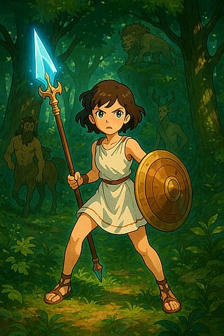 Young Greek warrior in an enchanted forest'