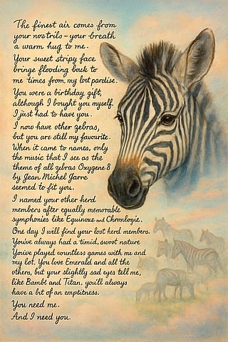 Poem for my Plush Zebra Oxygene'