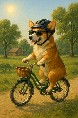 Corgi on Bicycle'