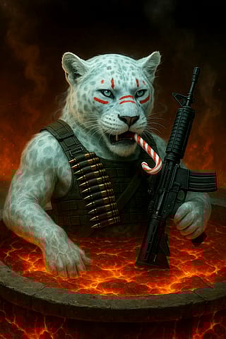 Ghost Jaguar in a lava hot tub'