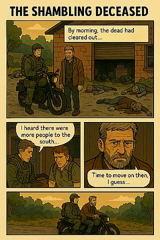 "The Shambling Deceased" a parody zombie comic made with AI.'