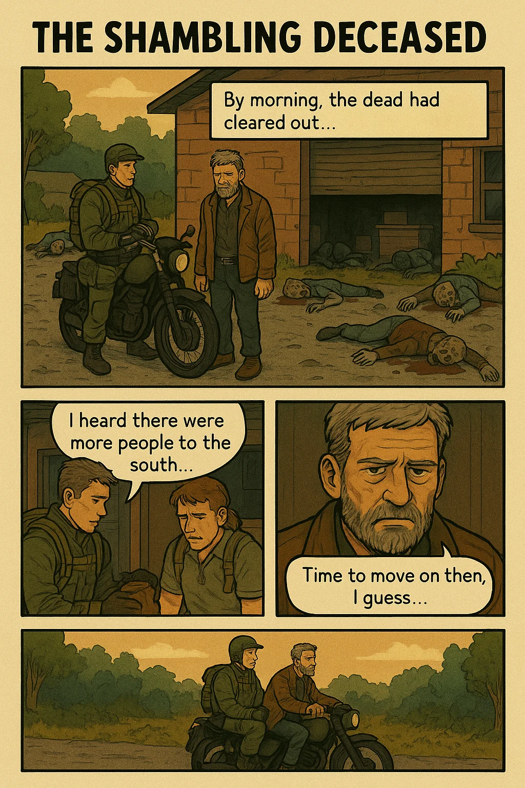 "The Shambling Deceased" a parody zombie comic made with AI. picture 1 of 14