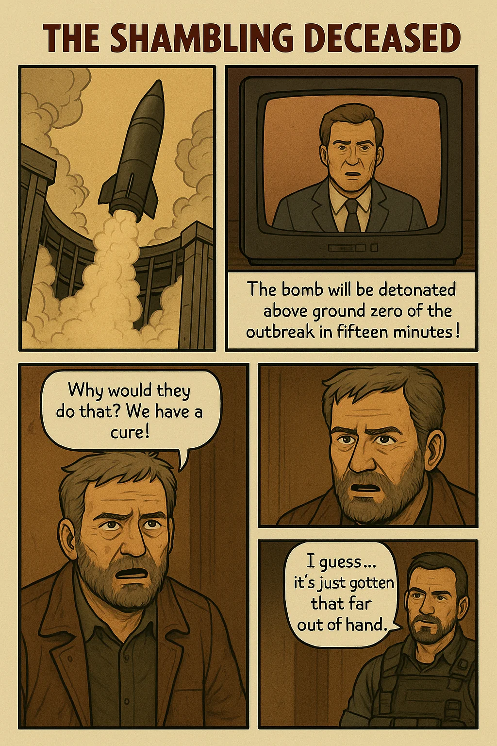 "The Shambling Deceased" a parody zombie comic made with AI. picture 6 of 14