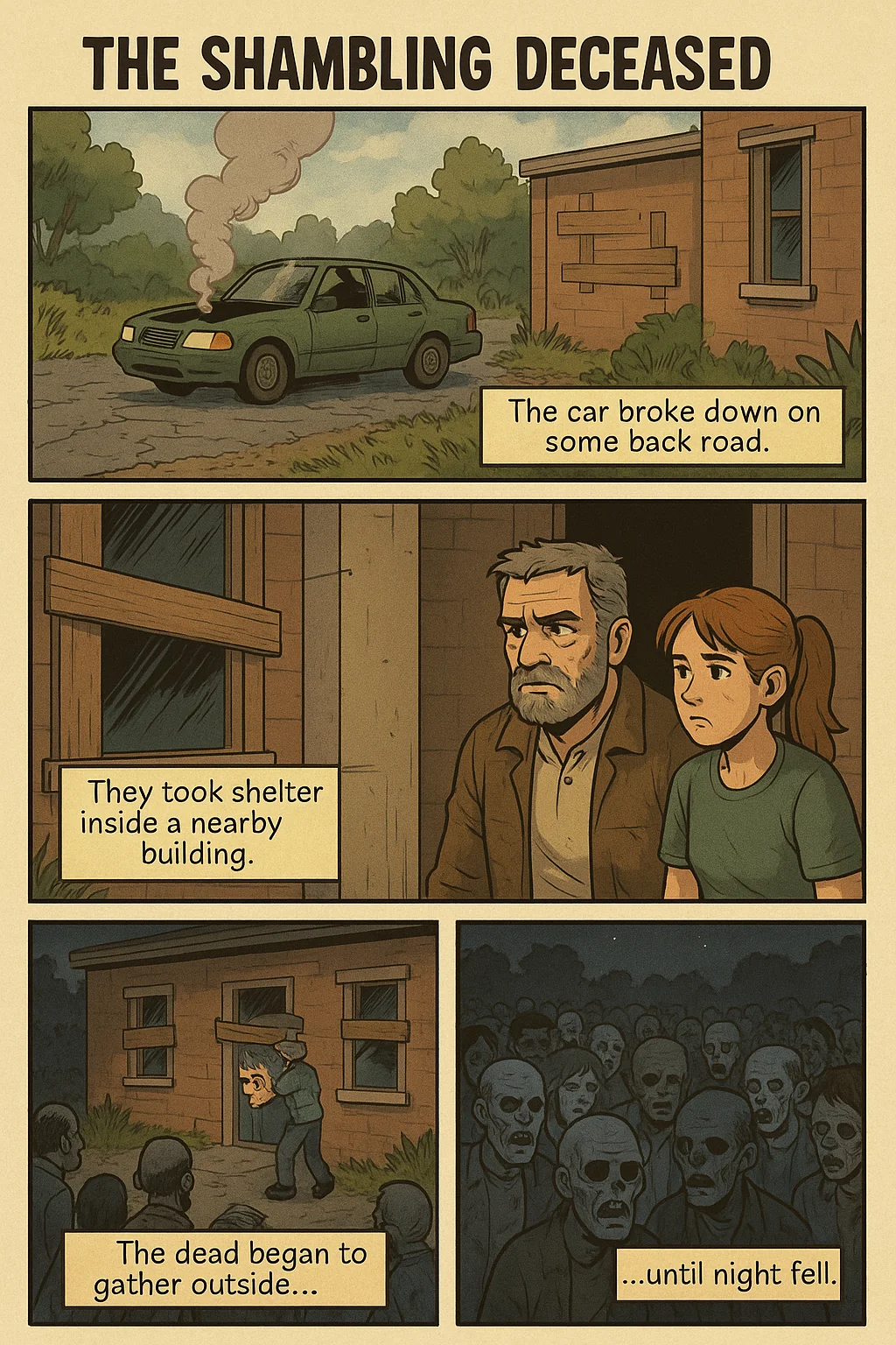 "The Shambling Deceased" a parody zombie comic made with AI. picture 12 of 14