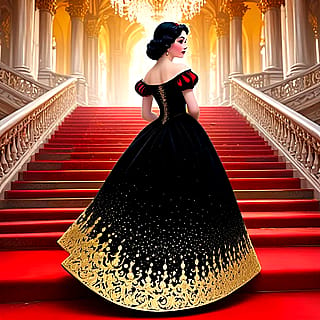 Snow White walking up a Grand Staircase to a Ball. Which Dress Design do you prefer? I used Ai Leap from the Apple App Store.'