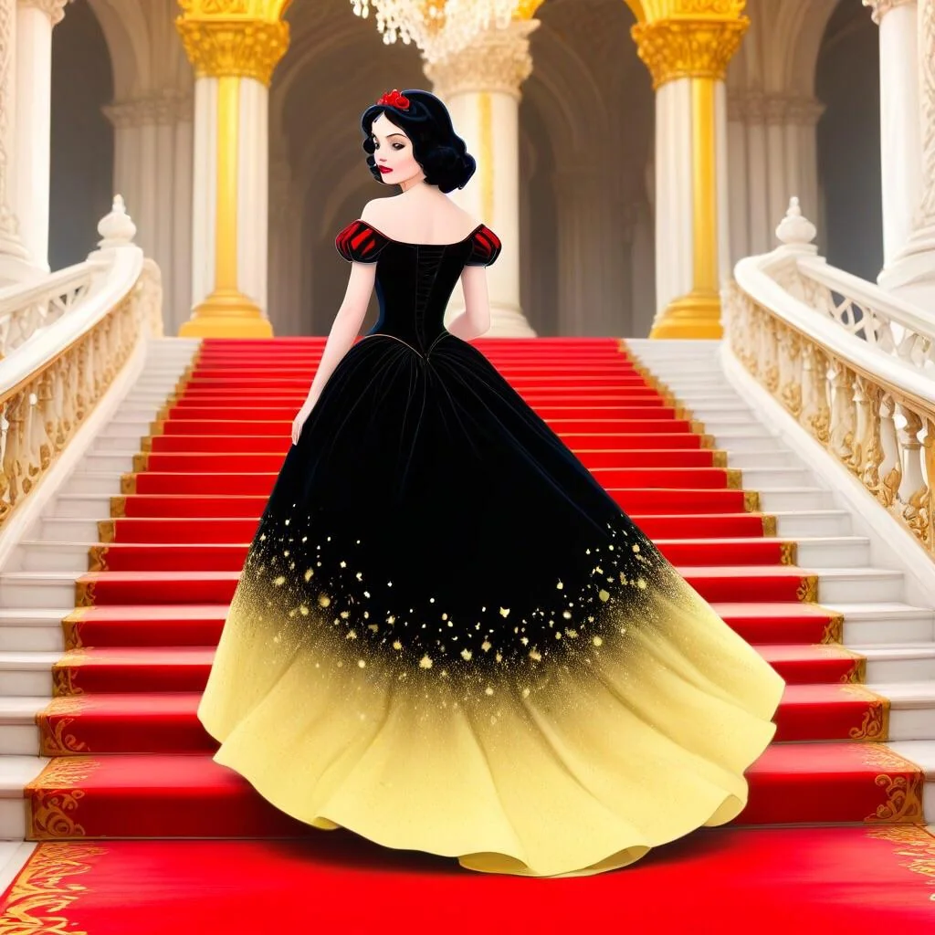 Snow White walking up a Grand Staircase to a Ball. Which Dress Design do you prefer? I used Ai Leap from the Apple App Store. picture 2 of 3