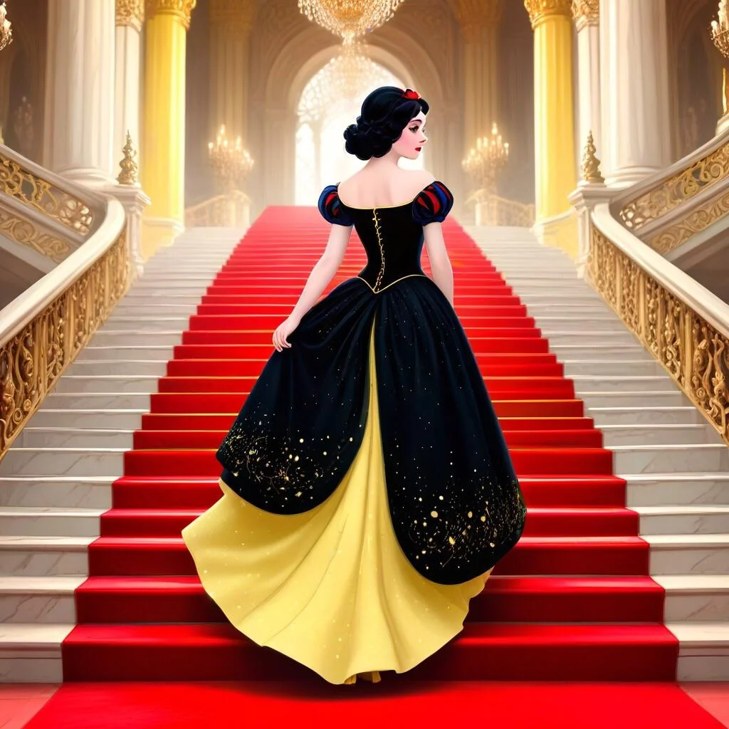 Snow White walking up a Grand Staircase to a Ball. Which Dress Design do you prefer? I used Ai Leap from the Apple App Store. picture 3 of 3