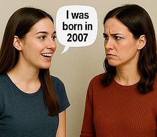 The face you make when someone tells you they are born in the year of... and it starts with "20..."'