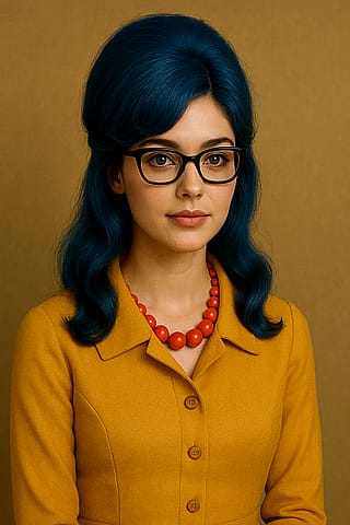 Jackie Bouvier in human form, 19 years old in college, sometime in the 70s. Later she would become Marge Simpson.'