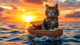 Buddy Riding Waffle Boat'