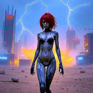 cyberpunk girl in a psych desert'