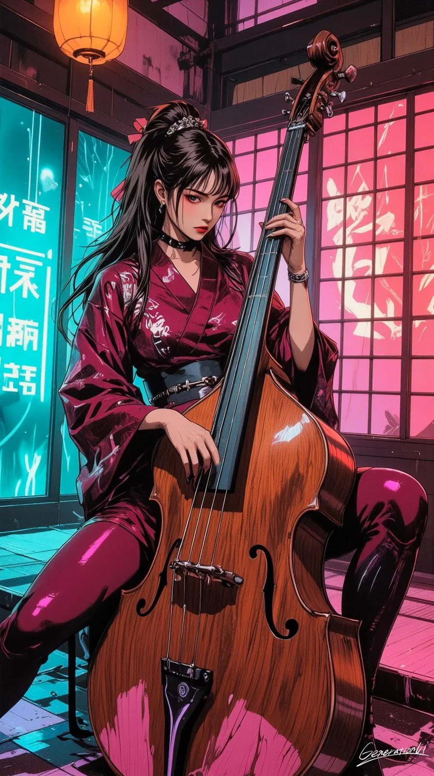 Cello, Kimono, and Neon Lights / Phone Wallpaper Archives picture 1 of 1