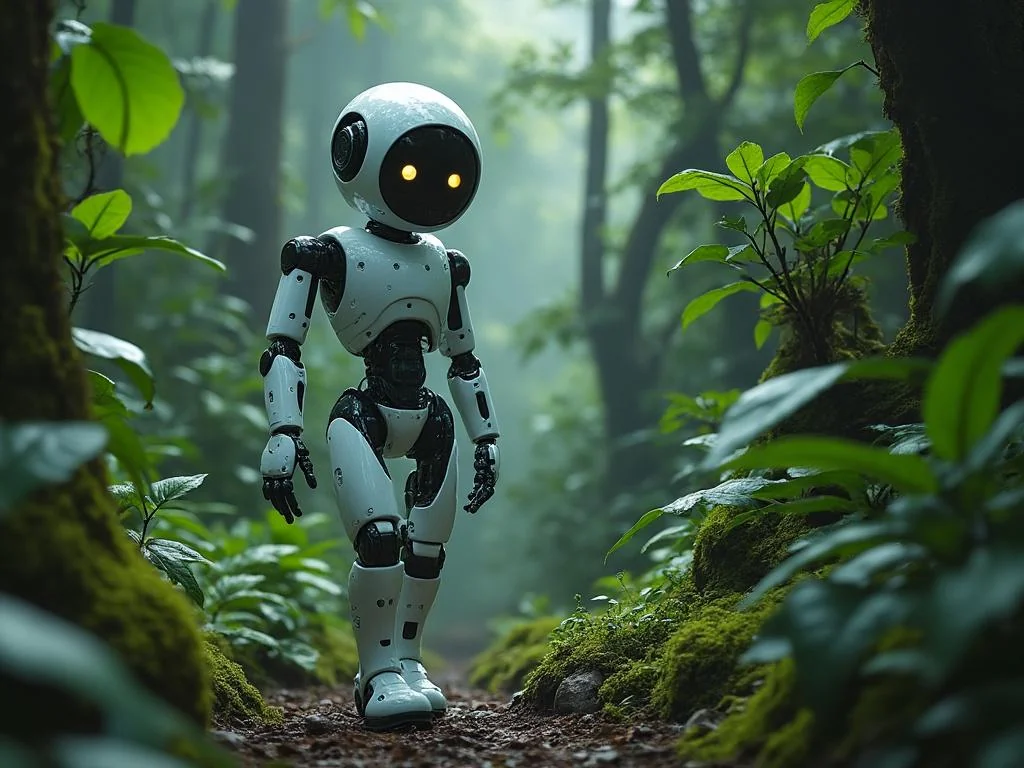 A robot walks through the tropical rain forest. picture 1 of 1