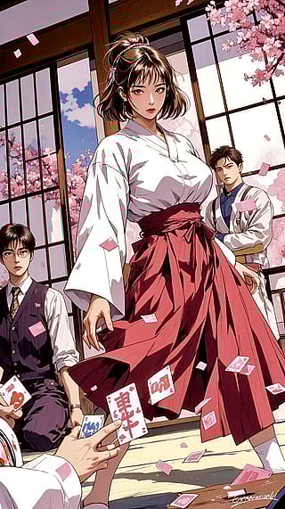 The Girl in Hakama and the Card Duel / Phone Wallpaper Archives'