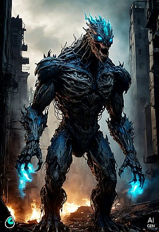 Half mech half skeleton kaiju'