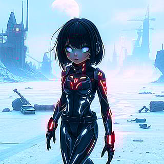 Cyberpunk girl on a frozen planet'