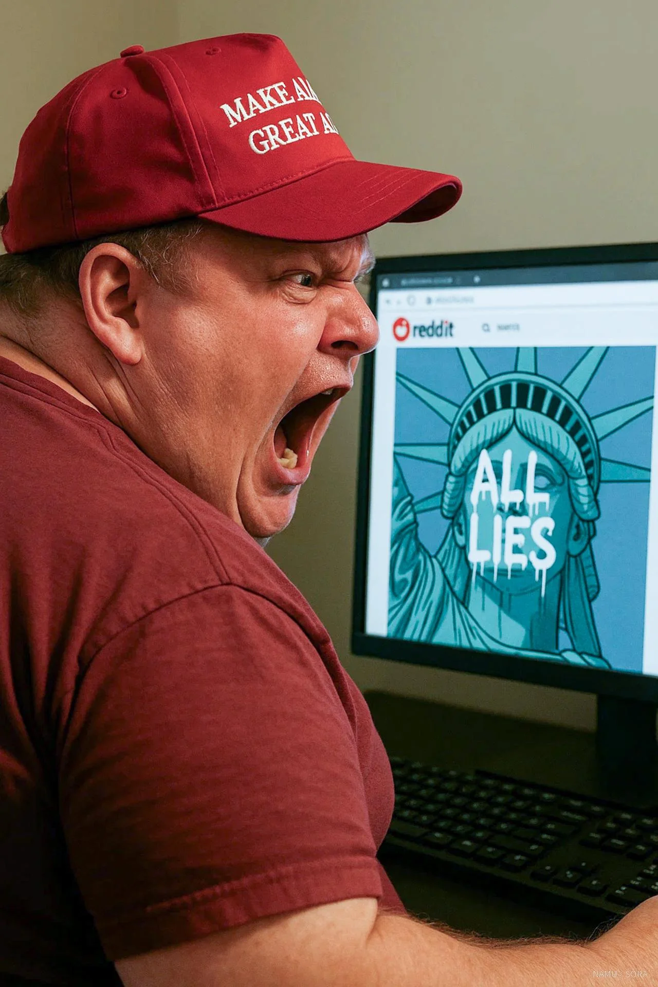 When I made a post earlier today with a few AI images that I felt represented our current situation in America right now. Boy, were they upset, lol. picture 1 of 1