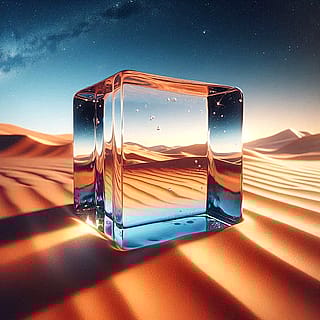 Ice cube in desert'