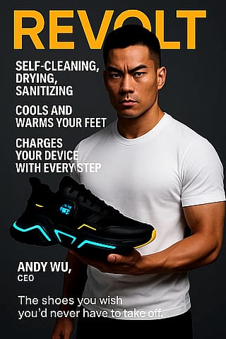 Concept: A self-cleaning, drying, sanitizing, shoes with AI-temperature control for maximum comfort. (2029)'