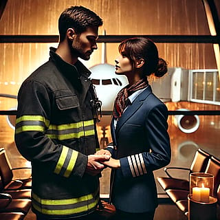 Firefighter x flight attendant: sharing a quiet moment'