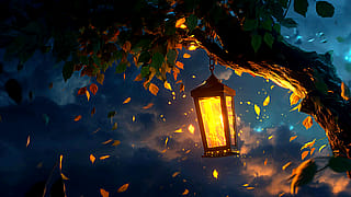 Glowing Lantern in Twilight Breeze'