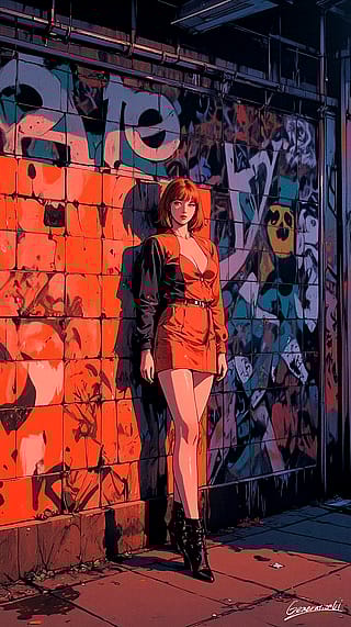 Her Gaze in the Neon Alley / Phone Wallpaper Archives'