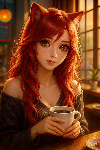 Cozy catgirl café vibes ☕ | AI art made with Leonardo + ChatGPT (first post!)'