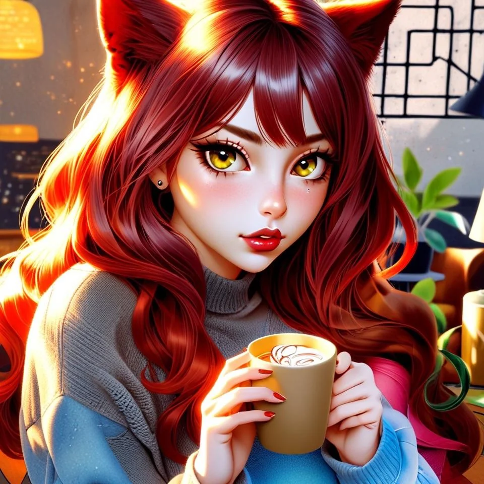 Cozy catgirl café vibes ☕ | AI art made with Leonardo + ChatGPT (first post!) picture 3 of 6