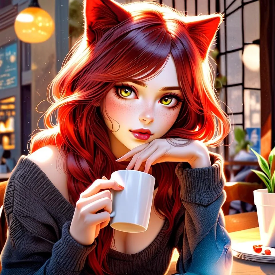 Cozy catgirl café vibes ☕ | AI art made with Leonardo + ChatGPT (first post!) picture 4 of 6