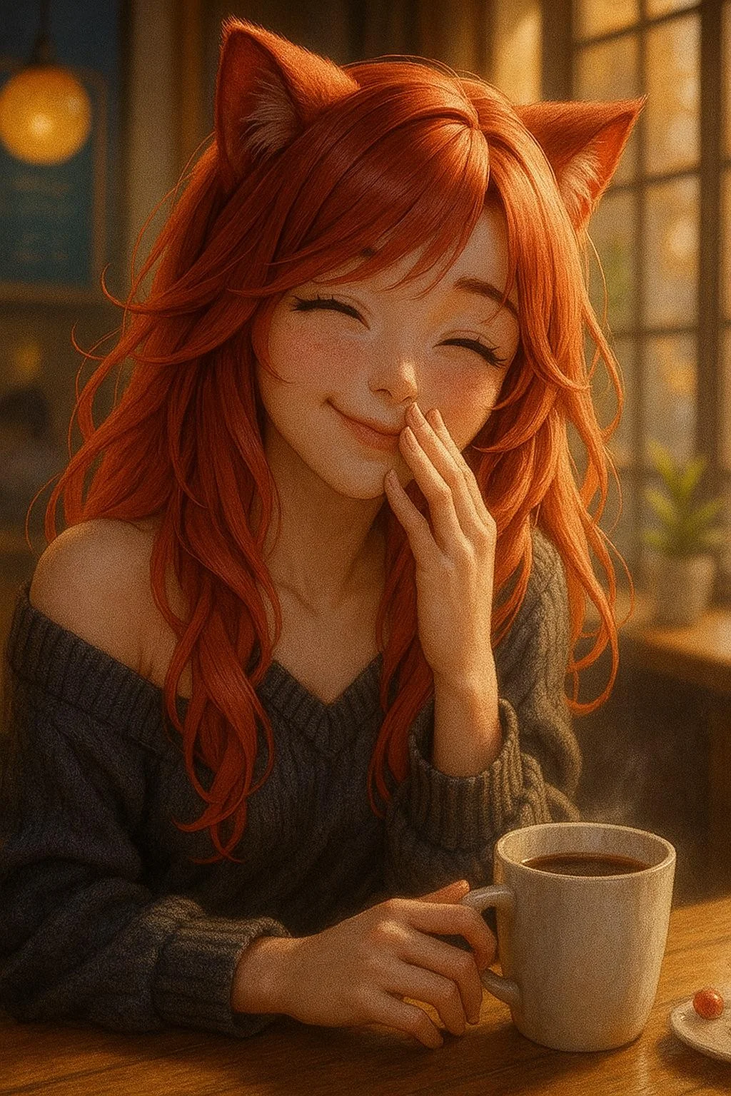 Cozy catgirl café vibes ☕ | AI art made with Leonardo + ChatGPT (first post!) picture 5 of 6