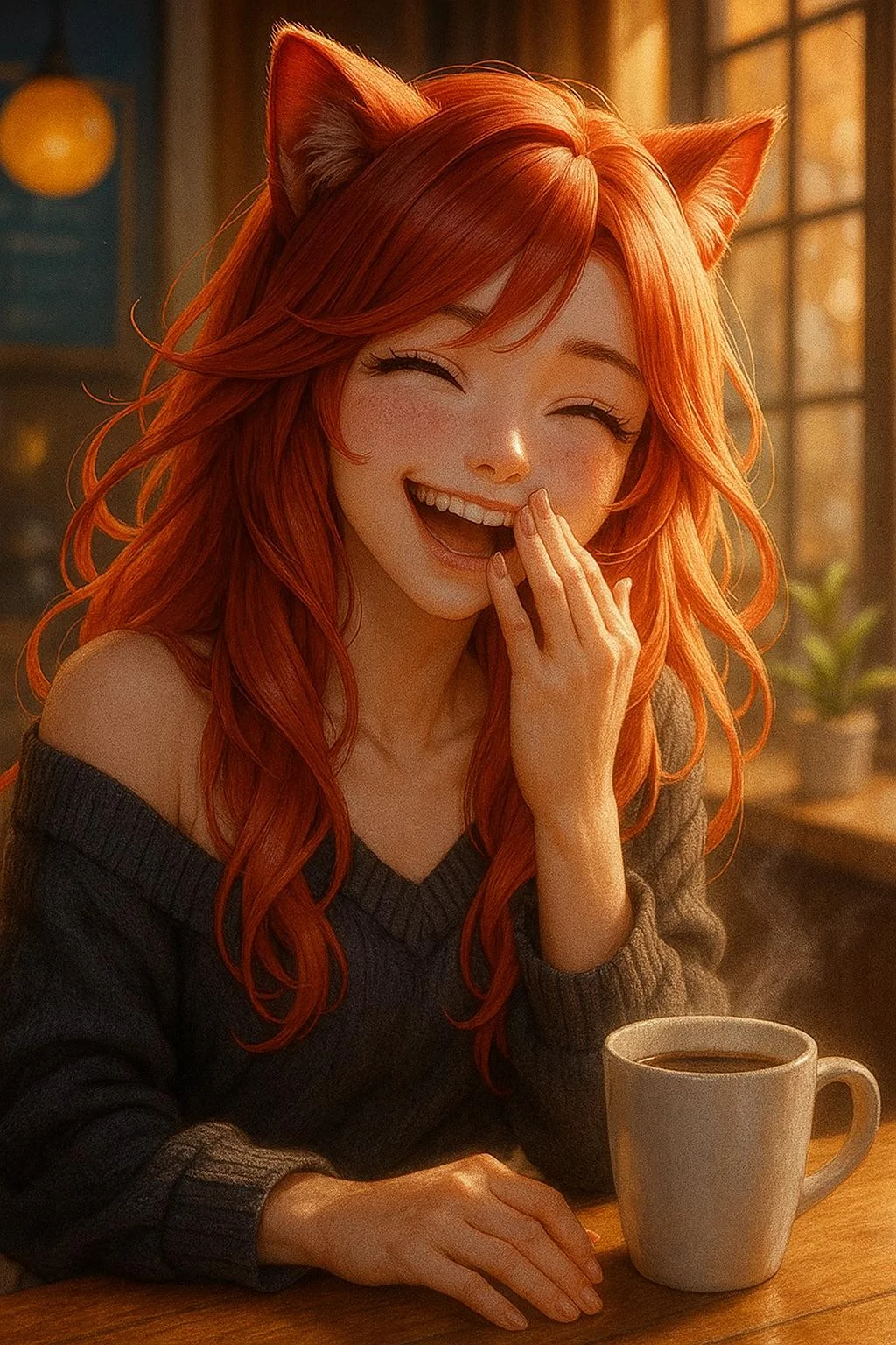Cozy catgirl café vibes ☕ | AI art made with Leonardo + ChatGPT (first post!) picture 6 of 6